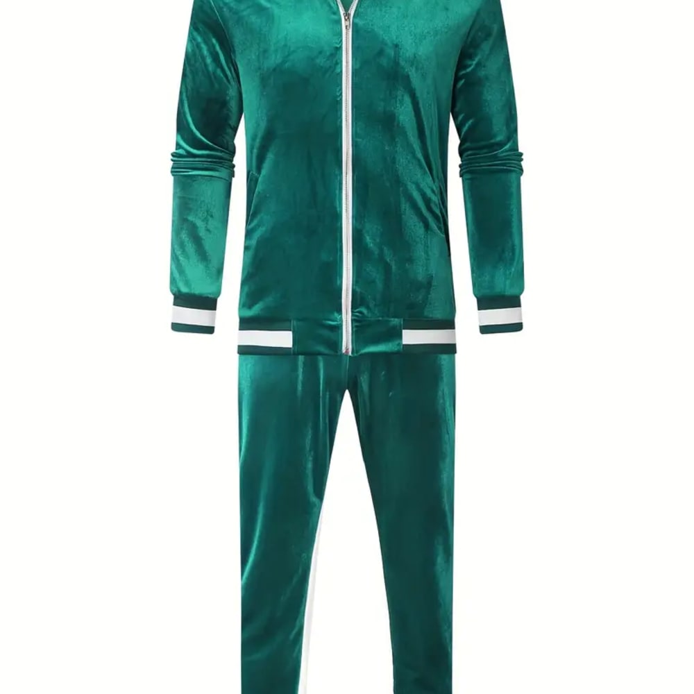 Classic Velvet Men Athletic 2Pcs Tracksuit Set